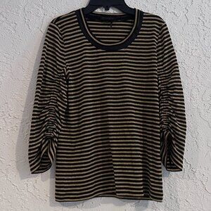Donna Karan New York Metallic Gold Stripe Top XS Elegant 3/4 Sleeve